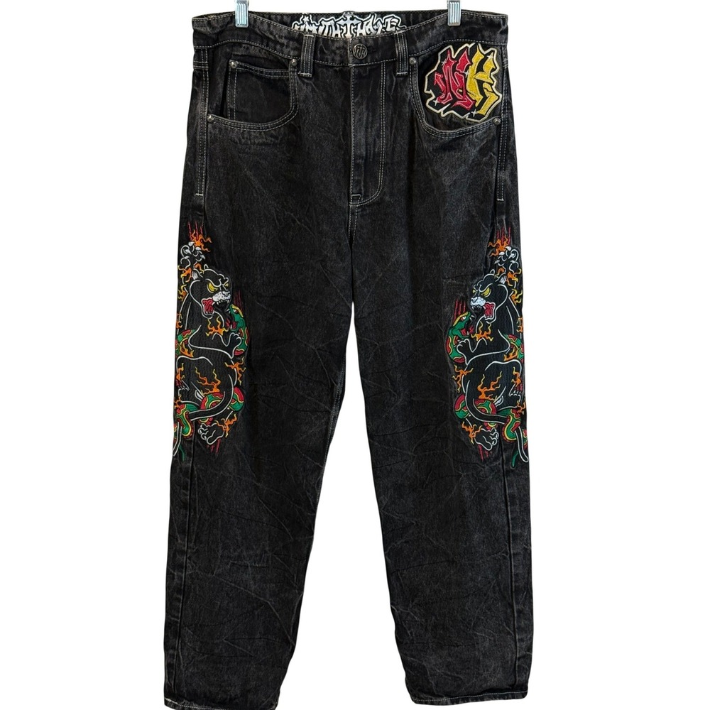Ninth Hall Ambush Jeans Black Wash Embroidered Dragon Size 32
